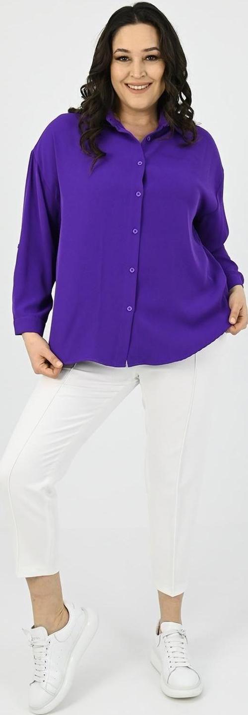 Kadın Büyük Beden Bağlama Detaylı Gömlek 1709-25 Mor XL