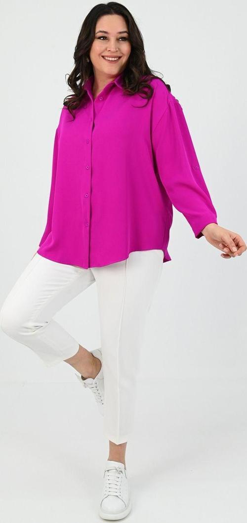 Kadın Büyük Beden Bağlama Detaylı Gömlek 1709-25 Mürdüm 2XL