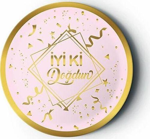 Lüks Doğum Günü Karton Tabak İyiki Doğdun Karton Tabak Pembe-Altın 8 Adet