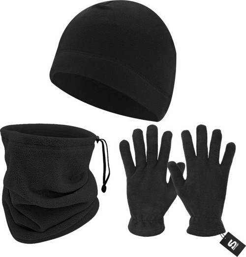 Warm 3'lü Kışlık Set Polar Bere, Eldiven, Boyunluk Siyah (SBLN.008)