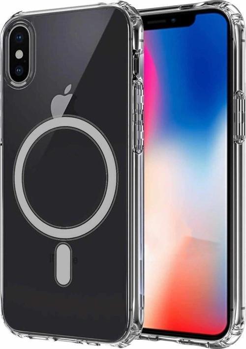 Apple iPhone X Kılıf Magsafe Şarj Özellikli Şeffaf Sert PC Zore Embos Kapak