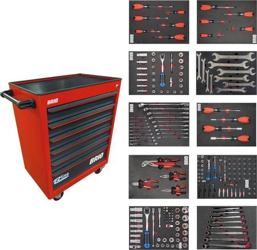 Hareketli Tekerlekli Takım Dolabı Takım Arabası 6 Çekmeceli Kilitli Pro Ss 258 Parça Kırmızı Dolu