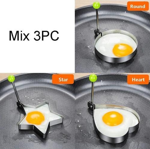 Metal Omlet Yumurta Ve Krep Pişirme Kalıpları - 3'Lü Set Metal Pişirme Kalıplar- Kalp-Daire-Yıldız
