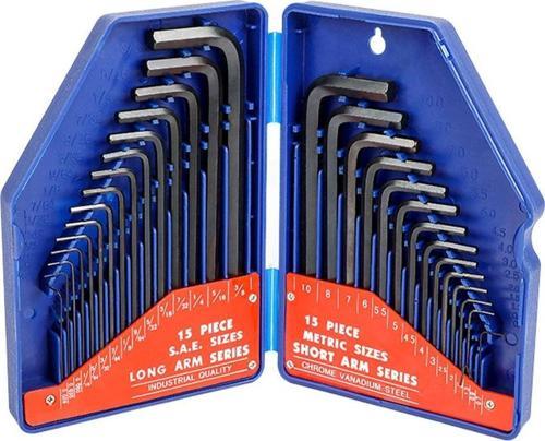 WP222018 30 Parça Uzun Boy CR-V Metrik/İnç Profesyonel Allen Anahtar Takımı