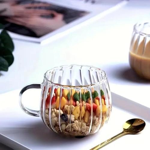 Ateşe Dayanıklı 400 ML Çizgili Cam Kupa Bardak MIT1099