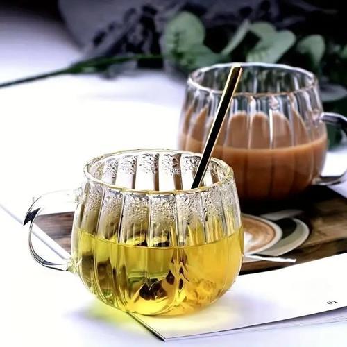 2 Adet Ateşe Dayanıklı 400 ML Çizgili Cam Kupa Bardak MIT1100