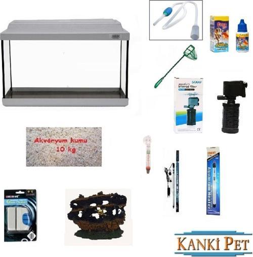 65 Cm Beyaz kapaklı düz Akvaryum Full Set KP65BDSET02