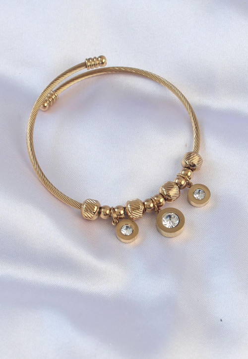 316L Çelik Gold Renk Zirkon Taşlı Model Charm Bileklik