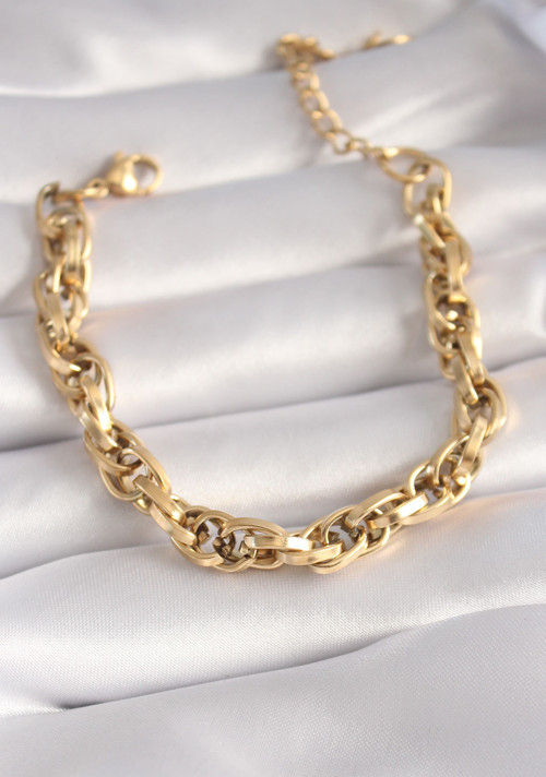 316L Çelik Gold Renk Kalın Zincir Model Kadın Bileklik