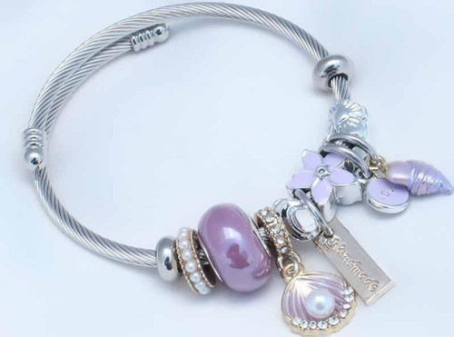 Mor Deniz Kabuğu Charm Model Çelik Kadın Bileklik