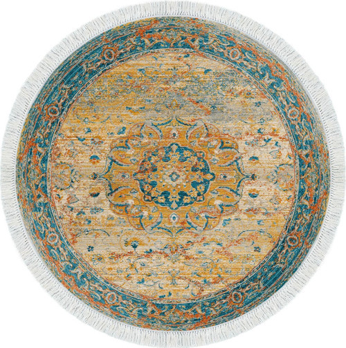 Eko Trend DJT Haı Yıkanabilir Kaymaz Taban P1356 Yuvarlak Vintage Turkuaz 2