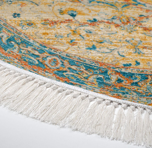 Eko Trend DJT Haı Yıkanabilir Kaymaz Taban P1356 Yuvarlak Vintage Turkuaz 4