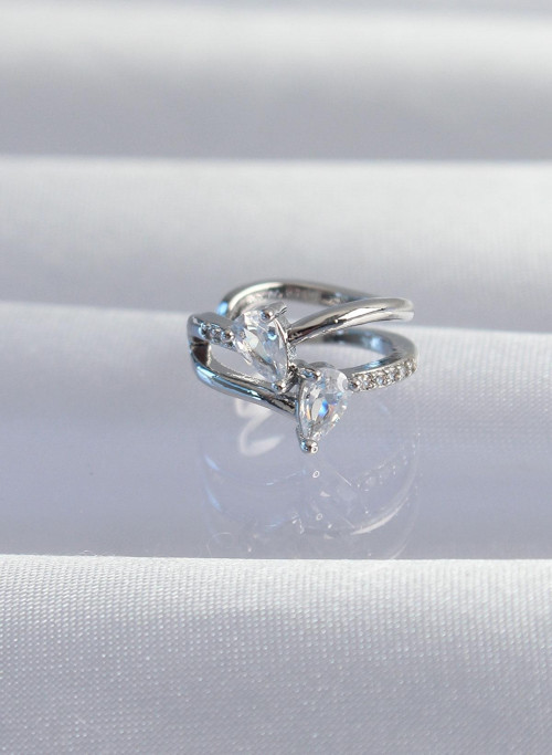 Pirinç Gümüş Renk Zirkon Taşlı Damla Earcuff Küpe