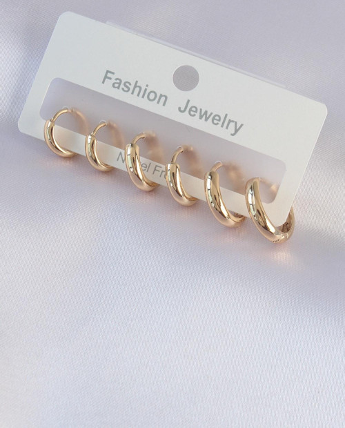 Pirinç Gold Renk Oval Küpe Seti
