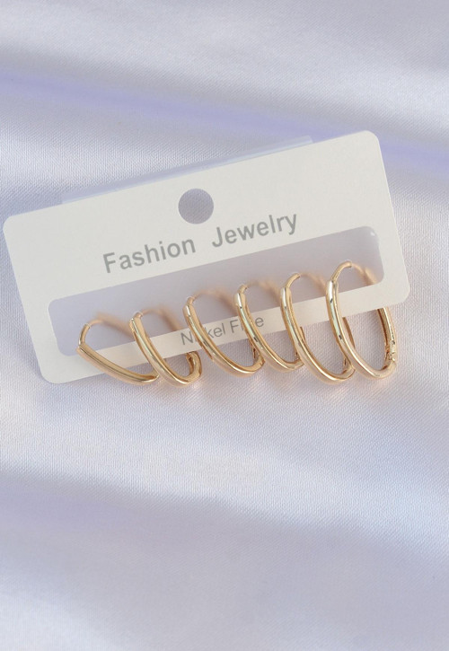 Pirinç Gold Renk İnce Oval Küpe Seti