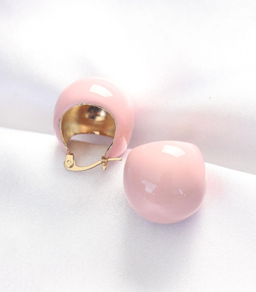 Minimal Pembe Mineli Küpe