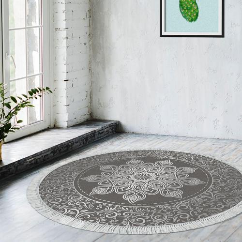 Eko Trend DJT Banyo Paspası Yıkanabilir Kaymaz Taban 1448 Yuvarlak Osmanlı Gümüş
