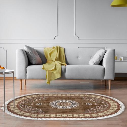 Alanur Yıldız Kaymaz Deri Tabanlı Saçaklı Dijital Halı Oval Gri