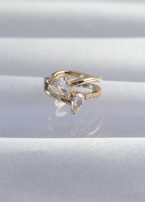 Pirinç Gold Renk Zirkon Taşlı Damla Earcuff Küpe