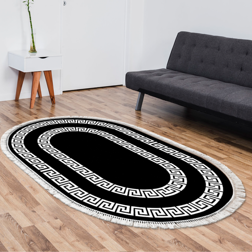 Eko Trend DJT Halı Yıkanabilir Kaymaz Taban 650M Oval Modern Siyah