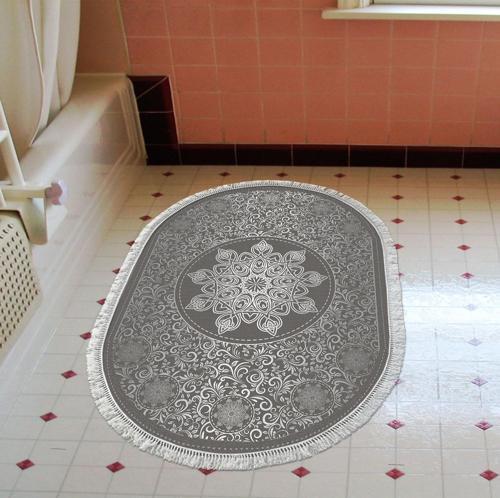 Eko Trend DJT Banyo Paspası Yıkanabilir Kaymaz Taban 1448 Oval Osmanlı Gümüş