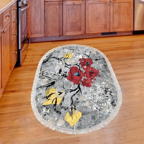 Alanur Trend Keçe Tabanlı Saçaklı Oval Mutfak Halı Mu663 Kırmızı