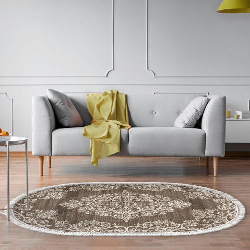 Eko Trend DJT Halı Yıkanabilir Kaymaz Taban 762 Oval Osmanlı Gri