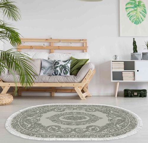 Eko Trend DJT Halı Yıkanabilir Kaymaz Taban 747 Oval Klasik Pudra