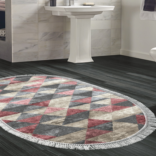 Eko Trend DJT Banyo Paspası Yıkanabilir Kaymaz Taban 661 Oval İskandinav Bej