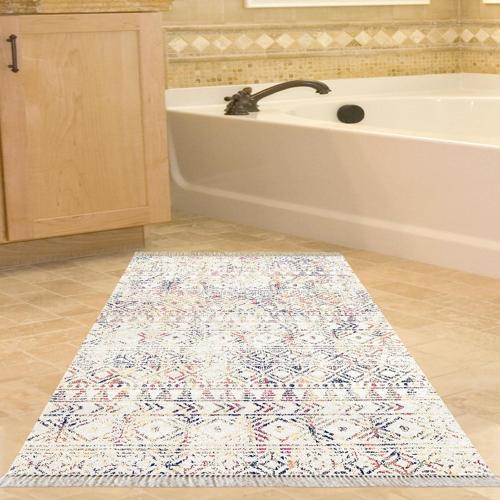 Kaymaz Taban Djt Banyo Halısı Star Pamuk Saçaklı İskandinav F5139 Bej