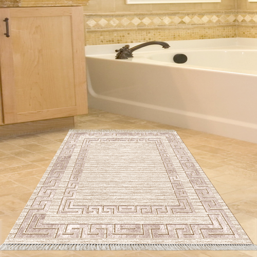 Kaymaz Taban Djt Banyo Halısı Star Pamuk Saçaklı Modern F5036 Kahve