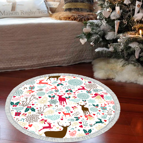 Yılbaşına Özel Keçe Dijital Yıkanabilir Yuvarlak Halı Chr13M Renkli