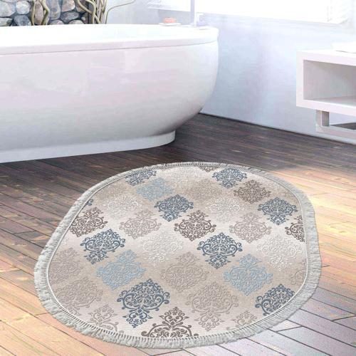 Kaymaz Taban Djt Banyo Halısı Yıldız Deri Saçaklı Oval Modern 674M Bej