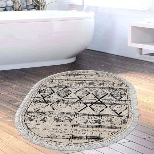 Kaymaz Taban Djt Banyo Halısı Trend Saçaklı Oval İskandinav M5141 Gri