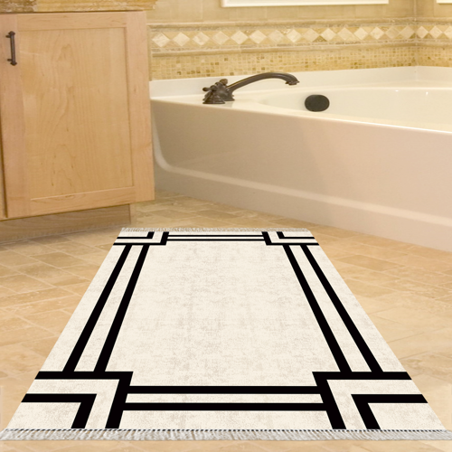 Kaymaz Taban Djt Banyo Halısı Star Pamuk Saçaklı Modern 1920 Gri Siyah