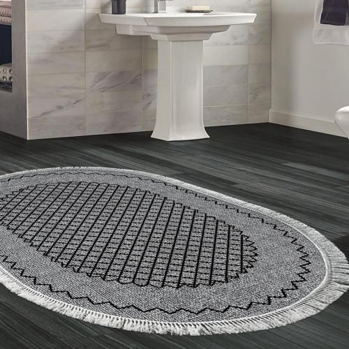 Kaymaz Taban Djt Banyo Halısı Trend Saçaklı Oval Modern M5001 Gri
