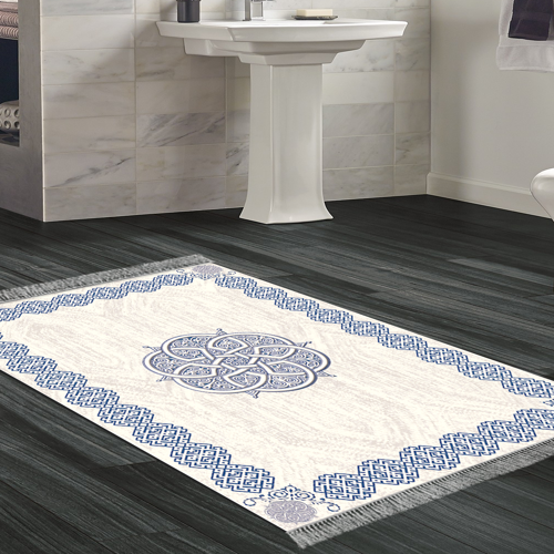 Kaymaz Taban Djt Banyo Halısı Star Pamuk Saçaklı Modern 1319 Mavi