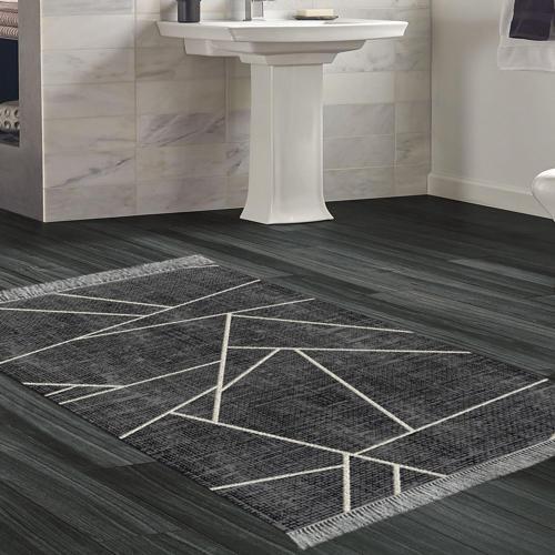 Kaymaz Taban Djt Banyo Halısı Yıldız Deri Saçaklı Modern 717 Siyah