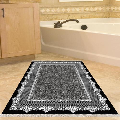 Kaymaz Taban Djt Banyo Halısı Star Pamuk Saçaklı Modern 1692 Siyah