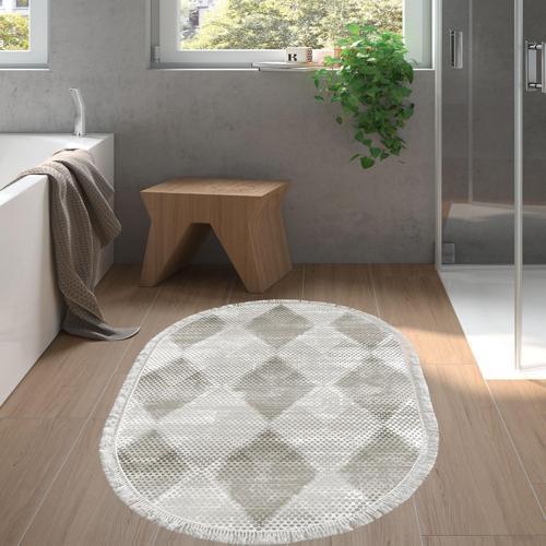 Kaymaz Taban Djt Banyo Halısı Yıldız Deri Saçaklı Oval İskandinav F5131 Kahve