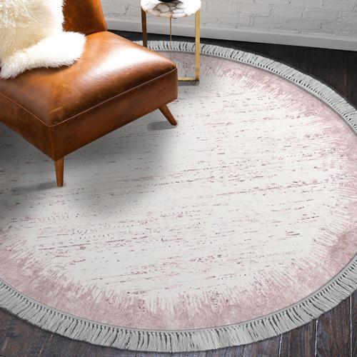 Kaymaz Taban Djt Salon Halısı Star Pamuk Saçaklı Yuvarlak Modern 1342 Pudra