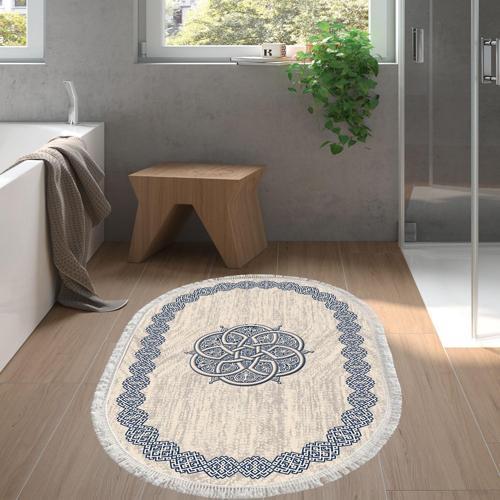Kaymaz Taban Djt Banyo Halısı Star Pamuk Saçaklı Oval Modern 1319 Mavi