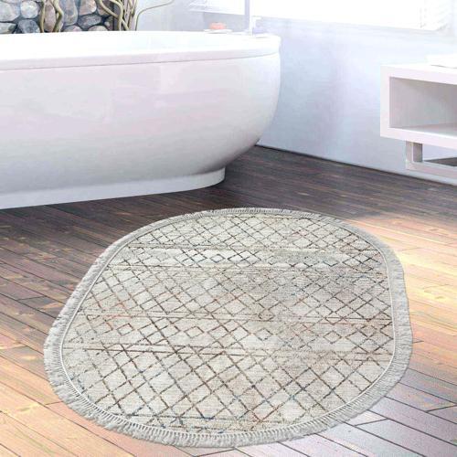 Kaymaz Taban Djt Banyo Halısı Trend Saçaklı Oval İskandinav F5079 Bej
