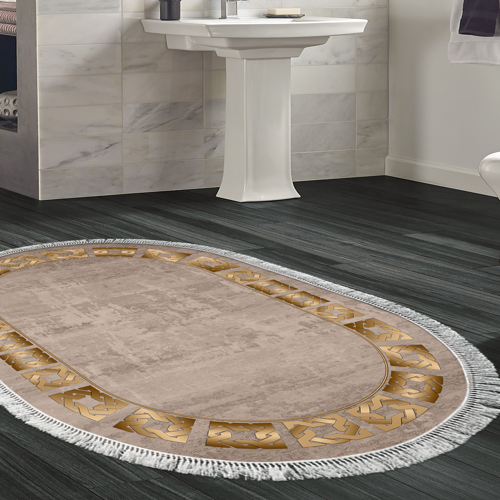 Kaymaz Taban Djt Banyo Halısı Star Pamuk Saçaklı Oval Modern 691M Camel