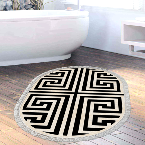 Kaymaz Taban Djt Banyo Halısı Star Pamuk Saçaklı Oval Modern 658M Siyah