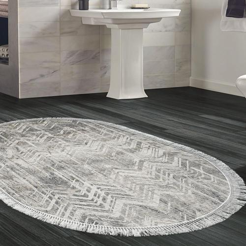 Kaymaz Taban Djt Banyo Halısı Star Pamuk Saçaklı Oval İskandinav F5083 Gri