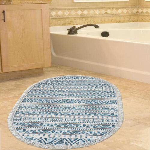 Kaymaz Taban Djt Banyo Halısı Trend Saçaklı Oval İskandinav F5082 Lacivert