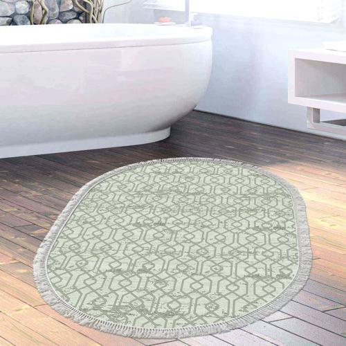 Kaymaz Taban Djt Banyo Halısı Yıldız Deri Saçaklı Oval Modern 757 Yeşil