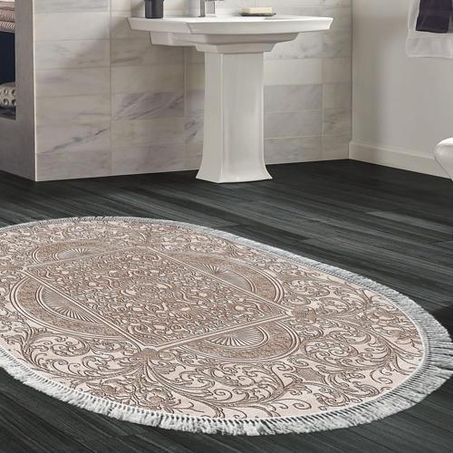Kaymaz Taban Djt Banyo Halısı Star Pamuk Saçaklı Oval Modern 1488 Kahve