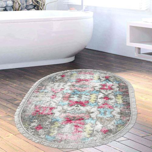 Kaymaz Taban Djt Banyo Halısı Trend Saçaklı Oval Modern F5138 Renkli